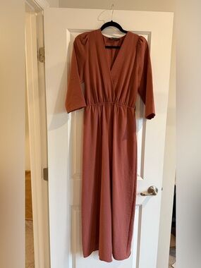 Zara Rose-Mauve V-Neck Long Sleeve Jumpsuit